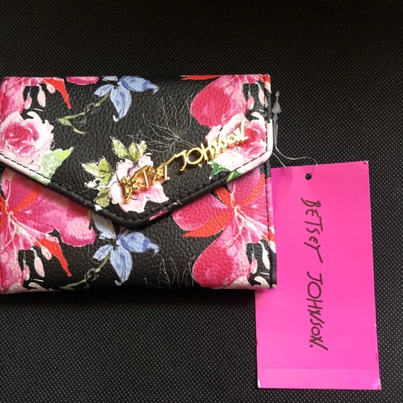 Betsey Johnson XOLANA Bi-Fold Flap Wallet Black Multicolored Floral Print NWT - Picture 9 of 13